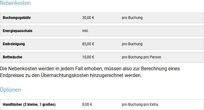 Nebenkosten Ferienwohnung Sankt Peter-Ording